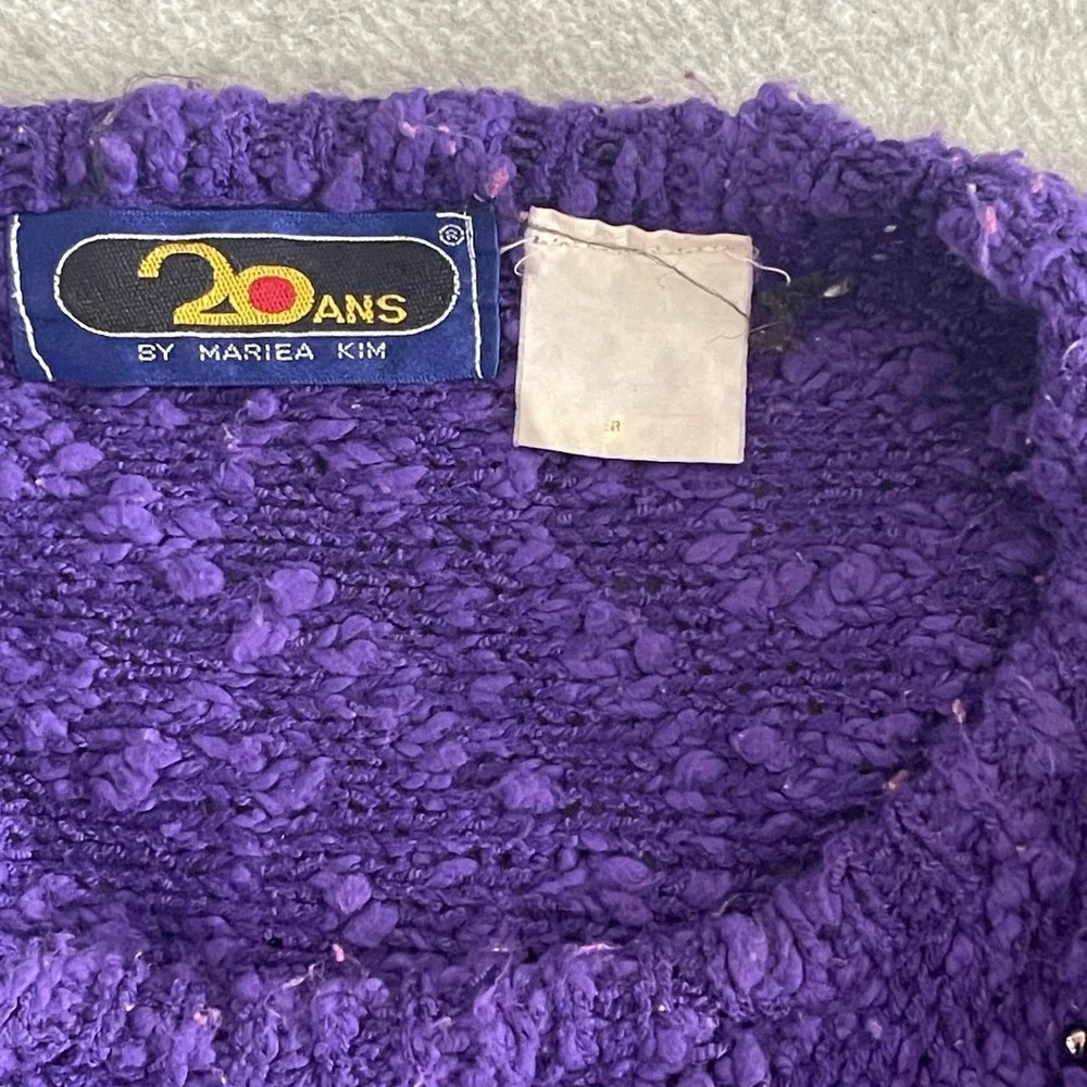 20 Ans Purple Art‎ to Wear Sweater M/L Faux Fur Sequin Beaded Knit Statement Top